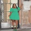 Plus Size Pure Color Square Neck Puff Sleeve Dress -Define Your Shop P 20220624145753341 864