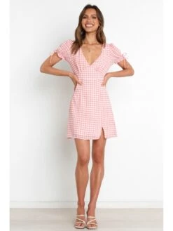 Sweet Puff Sleeve Plaid Women's Short Sleeve Dress -Define Your Shop P 20220624154248655 177