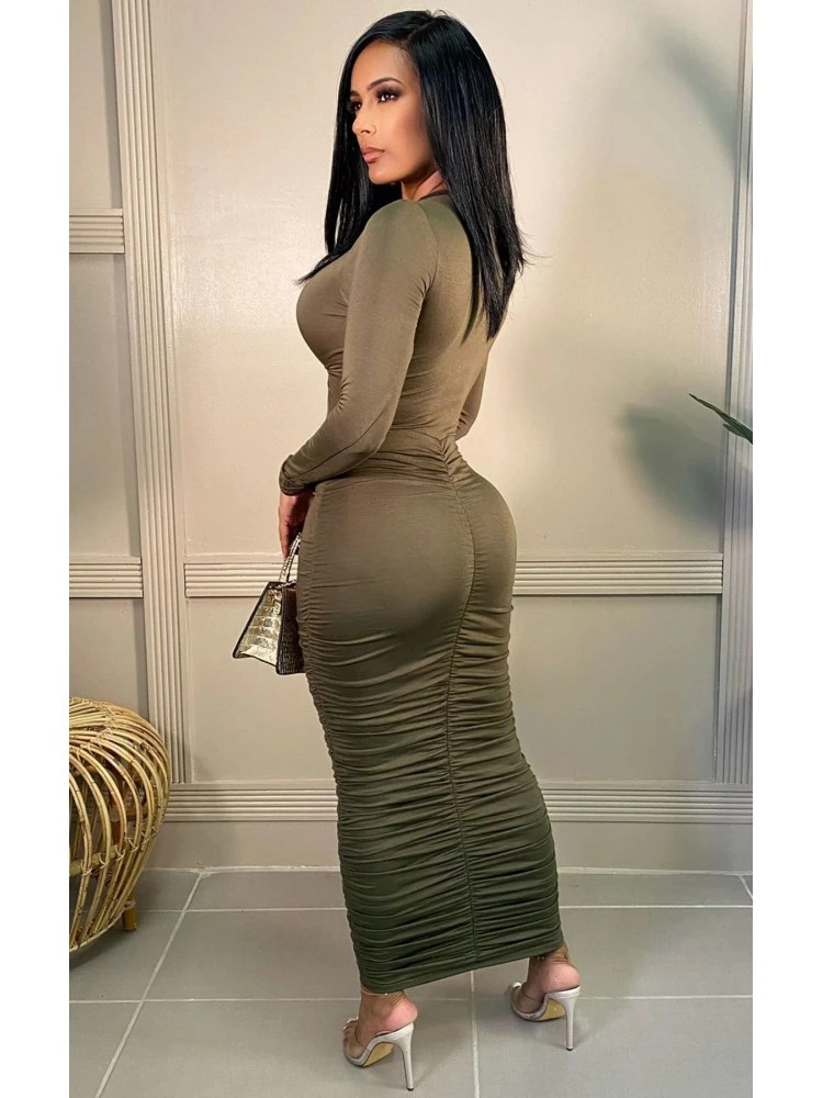 Pure Color Hollowed Out Ruched Women's Long Dress 4 Pure Color Hollowed Out Ruched Women's Long Dress - Image 2