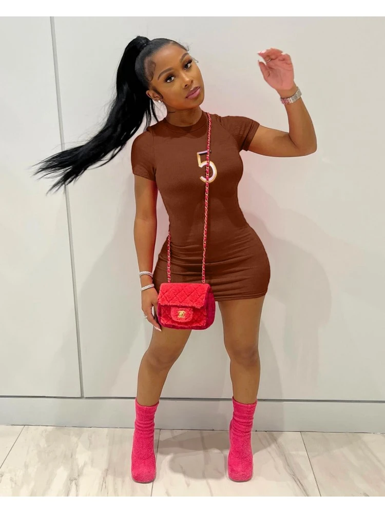 Number Printing Round Neck Women's Short Sleeve Dress 4 Number Printing Round Neck Women's Short Sleeve Dress - Image 2