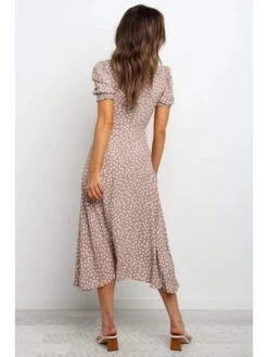 Ladies Square Neck Printed Short Puff Sleeve Slit Dress 13 Ladies Square Neck Printed Short Puff Sleeve Slit Dress -Define Your Shop P 20221111161348649 397