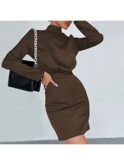 Define Your Shop 38 Backless Tie Wrap Neck Mock Neck Dress