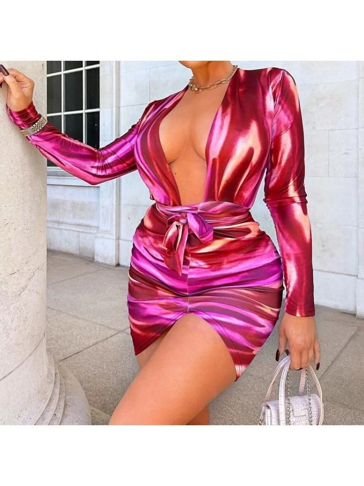 Red V Neck Long Sleeve Skinny Mini Dress 3 Red V Neck Long Sleeve Skinny Mini Dress