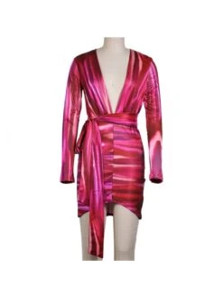 Red V Neck Long Sleeve Skinny Mini Dress 11 Red V Neck Long Sleeve Skinny Mini Dress -Define Your Shop P 20230131161151989 464