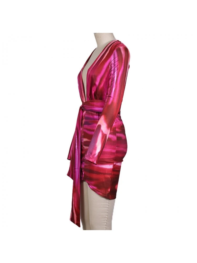 Red V Neck Long Sleeve Skinny Mini Dress 7 Red V Neck Long Sleeve Skinny Mini Dress - Image 5