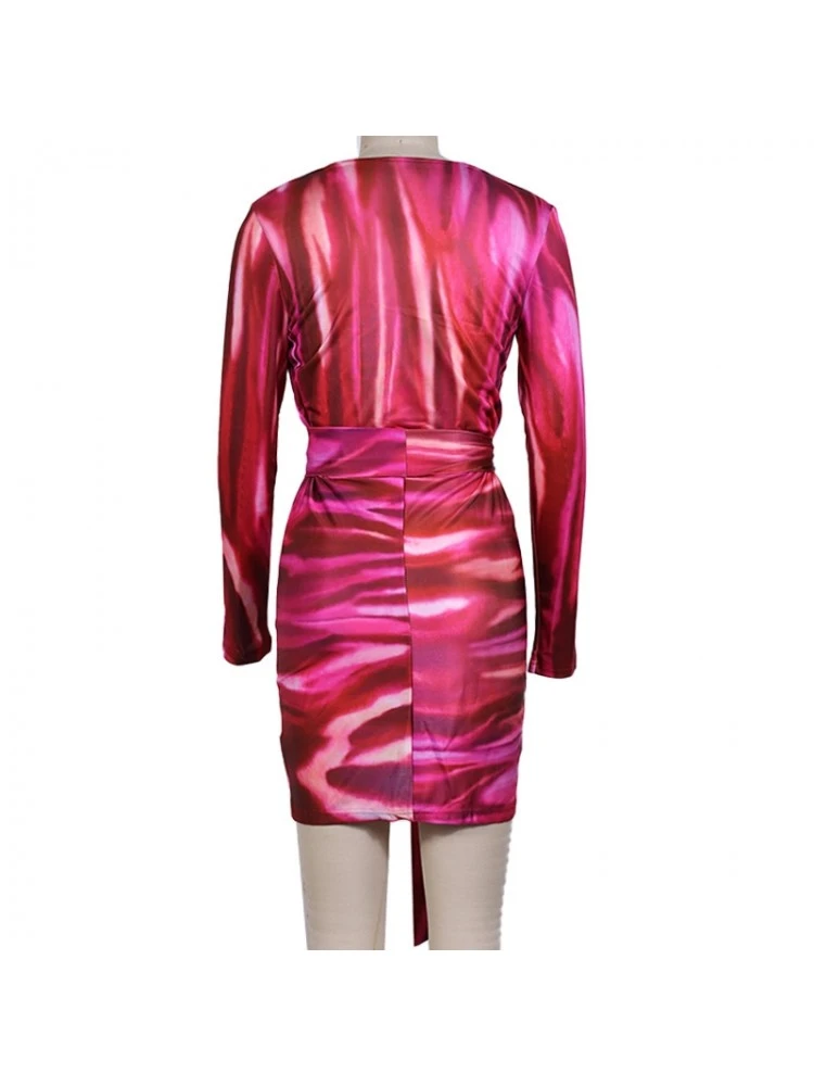 Red V Neck Long Sleeve Skinny Mini Dress 8 Red V Neck Long Sleeve Skinny Mini Dress - Image 6