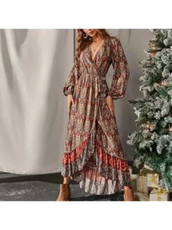 Bohemian Beach Ruffled Floral Long Sleeve Maxi Dress 11 Bohemian Beach Ruffled Floral Long Sleeve Maxi Dress -Define Your Shop P 20230204141648673 887