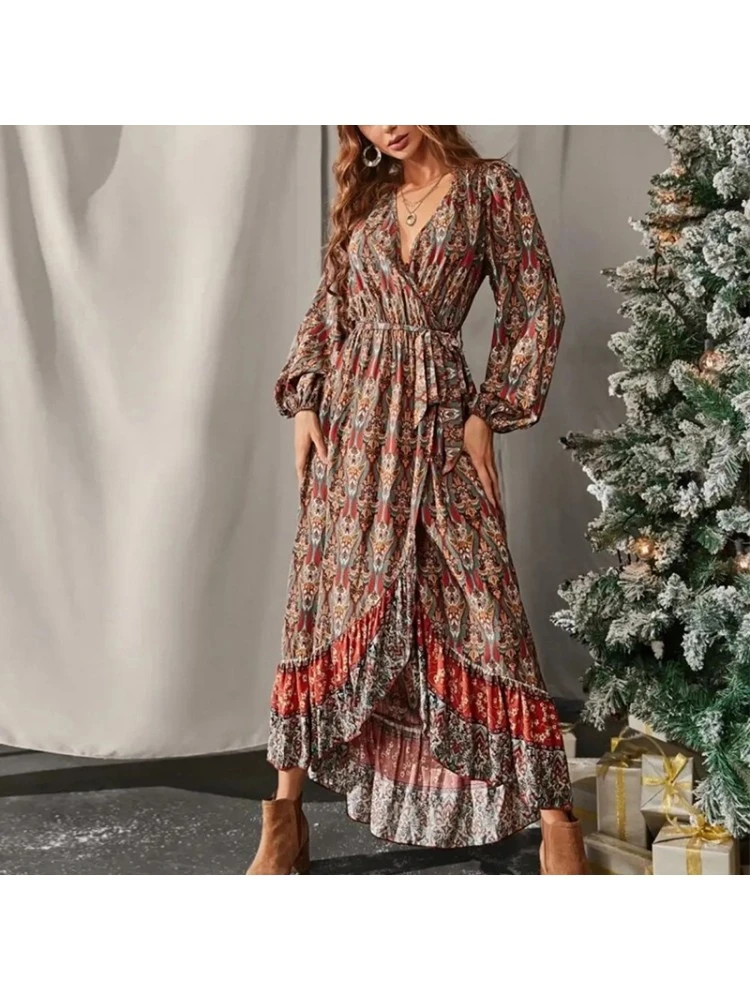 Bohemian Beach Ruffled Floral Long Sleeve Maxi Dress 4 Bohemian Beach Ruffled Floral Long Sleeve Maxi Dress - Image 2