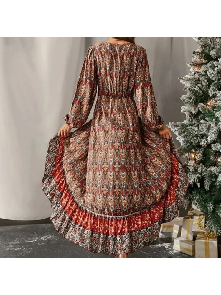 Bohemian Beach Ruffled Floral Long Sleeve Maxi Dress 6 Bohemian Beach Ruffled Floral Long Sleeve Maxi Dress - Image 4