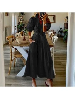Half Lantern Sleeve Maxi Shirt Dresses For Women