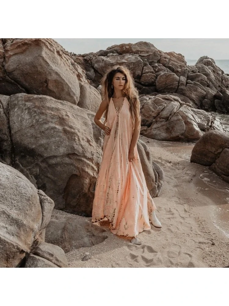 Casual Beach Vacation Halter Loose Maxi Dress 3 Casual Beach Vacation Halter Loose Maxi Dress