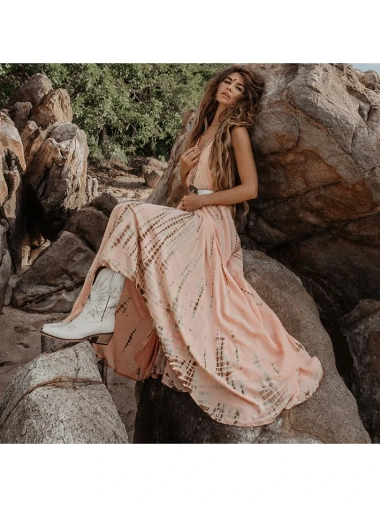 Casual Beach Vacation Halter Loose Maxi Dress 6 Casual Beach Vacation Halter Loose Maxi Dress - Image 4