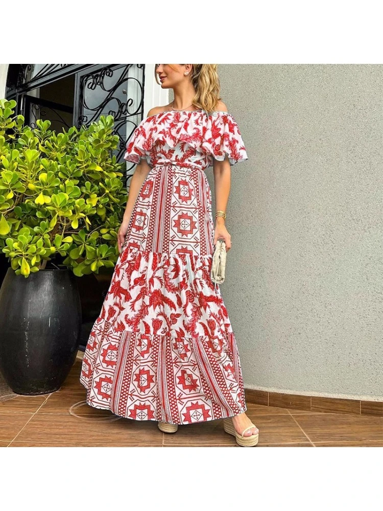 Summer Printing Off Shoulder Bohemian Short Sleeve Dress 3 Summer Printing Off Shoulder Bohemian Short Sleeve Dress