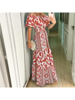 Summer Printing Off Shoulder Bohemian Short Sleeve Dress 5 Summer Printing Off Shoulder Bohemian Short Sleeve Dress -Define Your Shop P 20230207170649577 909