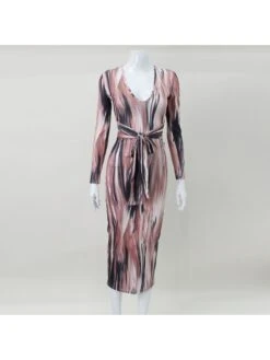 Women Brown Printed V Neck Long Sleeve Dress -Define Your Shop P 20230217100520502 956