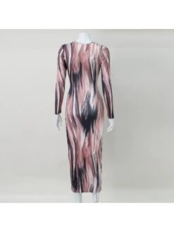 Women Brown Printed V Neck Long Sleeve Dress -Define Your Shop P 20230217100525148 740