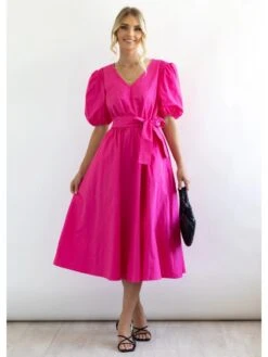 Casual Pure Color V Neck Short Sleeve Dress -Define Your Shop P 20230310154656162 101