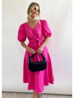 Casual Pure Color V Neck Short Sleeve Dress -Define Your Shop P 20230310154658823 163