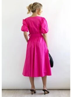 Casual Pure Color V Neck Short Sleeve Dress -Define Your Shop P 20230310154701458 671