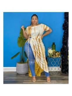 Define Your Shop 30 2023 Fashion Plus Size Print Irregular Short Sleeve Irregular Dress