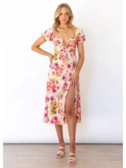 Ladies Puff Sleeve Split Hem Floral Midi Dress 9 Ladies Puff Sleeve Split Hem Floral Midi Dress -Define Your Shop P 20230324110922897 320