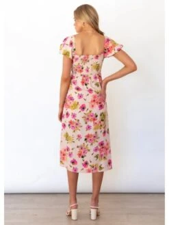Ladies Puff Sleeve Split Hem Floral Midi Dress 11 Ladies Puff Sleeve Split Hem Floral Midi Dress -Define Your Shop P 20230324110927652 462