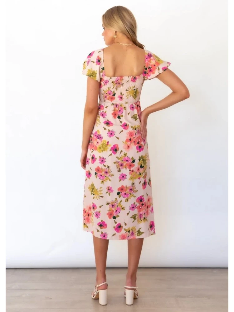 Ladies Puff Sleeve Split Hem Floral Midi Dress 7 Ladies Puff Sleeve Split Hem Floral Midi Dress - Image 5