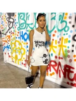 Summer Casual Graffiti Print Sleeveless Slim Dress 7 Summer Casual Graffiti Print Sleeveless Slim Dress -Define Your Shop P 20230328094724006 881