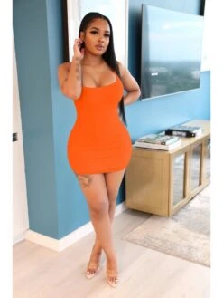 Tight U Neck Pure Color Women's Sleeveless Dress