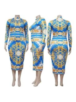 Blue Printing Plus Size Long Sleeve Dress For Women 7 Blue Printing Plus Size Long Sleeve Dress For Women -Define Your Shop P 20230401181726882 510