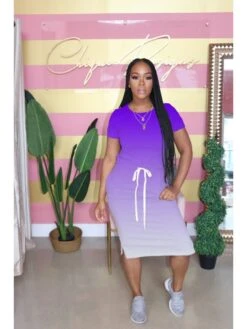 Casual Round Neck Gradient Color Short Sleeve Dress