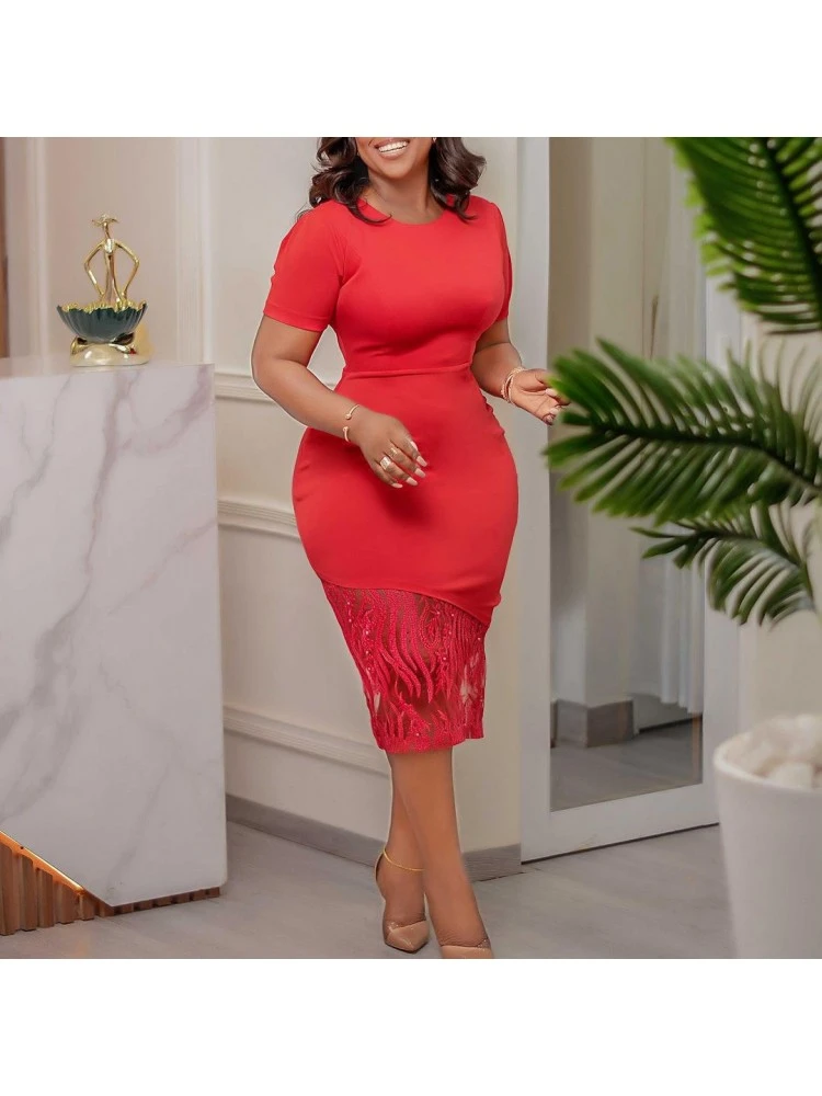 Temperament Commuting Pure Color Women's Short Sleeve Dress 4 Temperament Commuting Pure Color Women's Short Sleeve Dress - Image 2