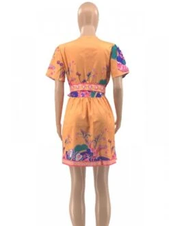 Summer Printed V Neck Loose Short Dress -Define Your Shop P 20230424210033467 364