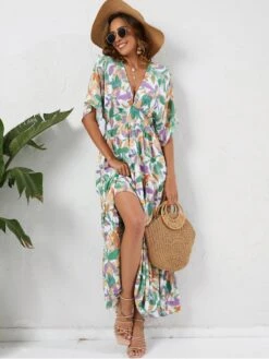 Vacation Floral Drawstring Short Sleeve Maxi Dress 12 Vacation Floral Drawstring Short Sleeve Maxi Dress -Define Your Shop P 20230503145830008 595