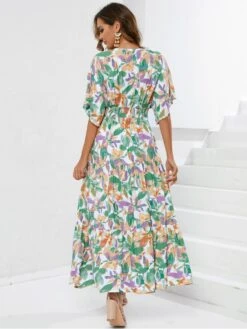 Vacation Floral Drawstring Short Sleeve Maxi Dress 13 Vacation Floral Drawstring Short Sleeve Maxi Dress -Define Your Shop P 20230503145832616 848