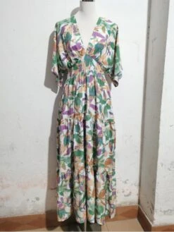 Vacation Floral Drawstring Short Sleeve Maxi Dress 14 Vacation Floral Drawstring Short Sleeve Maxi Dress -Define Your Shop P 20230503145835225 704