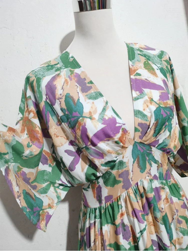 Vacation Floral Drawstring Short Sleeve Maxi Dress 9 Vacation Floral Drawstring Short Sleeve Maxi Dress - Image 7