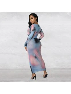 Sexy Printing Gauze Long Sleeve Bodycon Maxi Dress -Define Your Shop P 20230506194929317 783