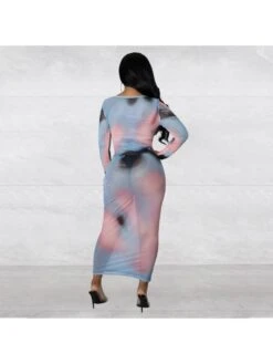 Sexy Printing Gauze Long Sleeve Bodycon Maxi Dress -Define Your Shop P 20230506194931771 332