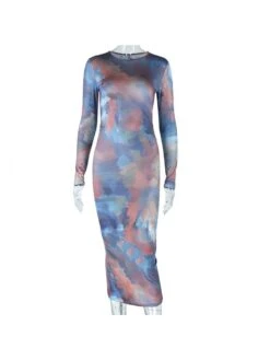 Slim Round Neck Printing Blue Women's Dress 15 Slim Round Neck Printing Blue Women's Dress -Define Your Shop P 20230513201629148 900