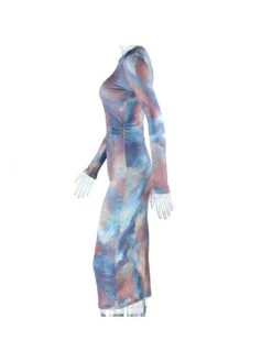 Slim Round Neck Printing Blue Women's Dress 16 Slim Round Neck Printing Blue Women's Dress -Define Your Shop P 20230513201631437 782