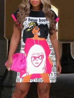 Define Your Shop 10 Casual Black Cartoon Pattern Printing Short Dress