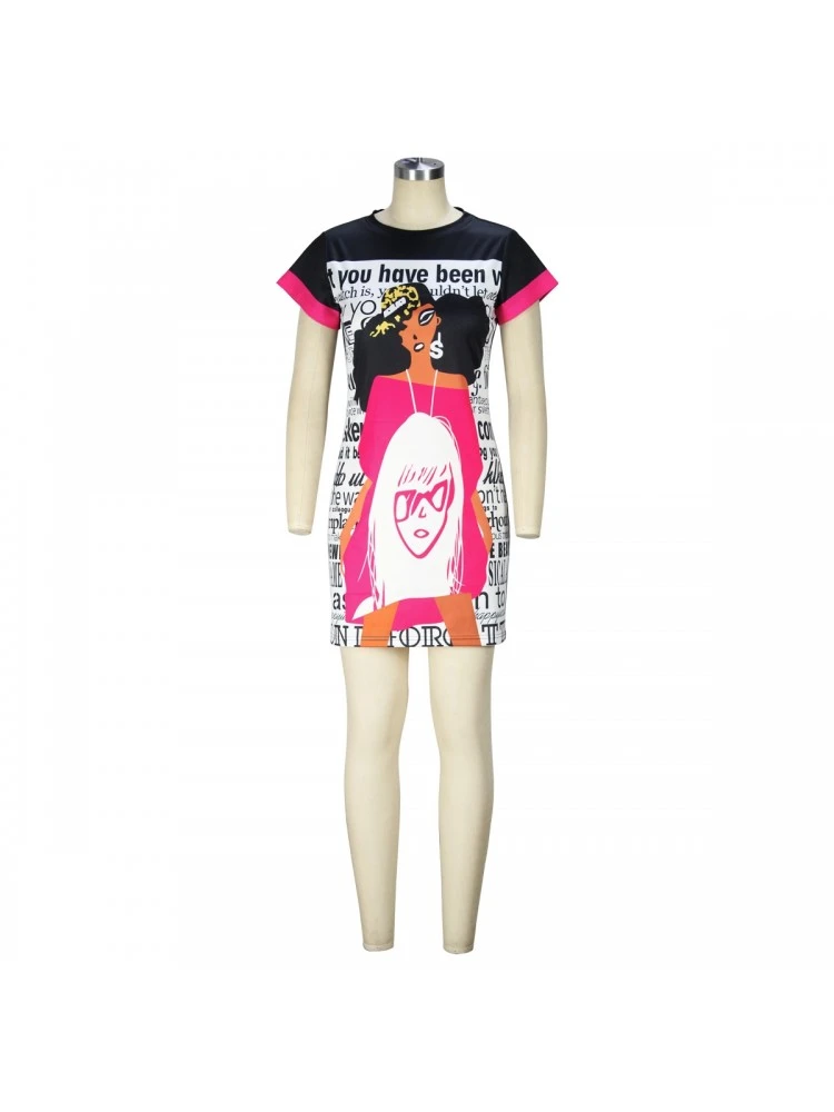 Casual Black Cartoon Pattern Printing Short Dress 5 Casual Black Cartoon Pattern Printing Short Dress - Image 3