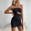 Women Black Ruched Cutout Halter Mini Dress 1 Women Black Ruched Cutout Halter Mini Dress -Define Your Shop P 20230530183321212 515