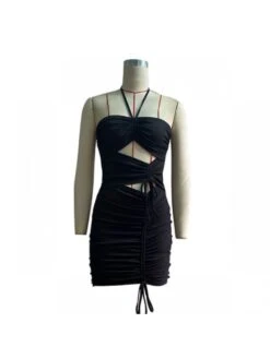 Women Black Ruched Cutout Halter Mini Dress 13 Women Black Ruched Cutout Halter Mini Dress -Define Your Shop P 20230530183330515 724