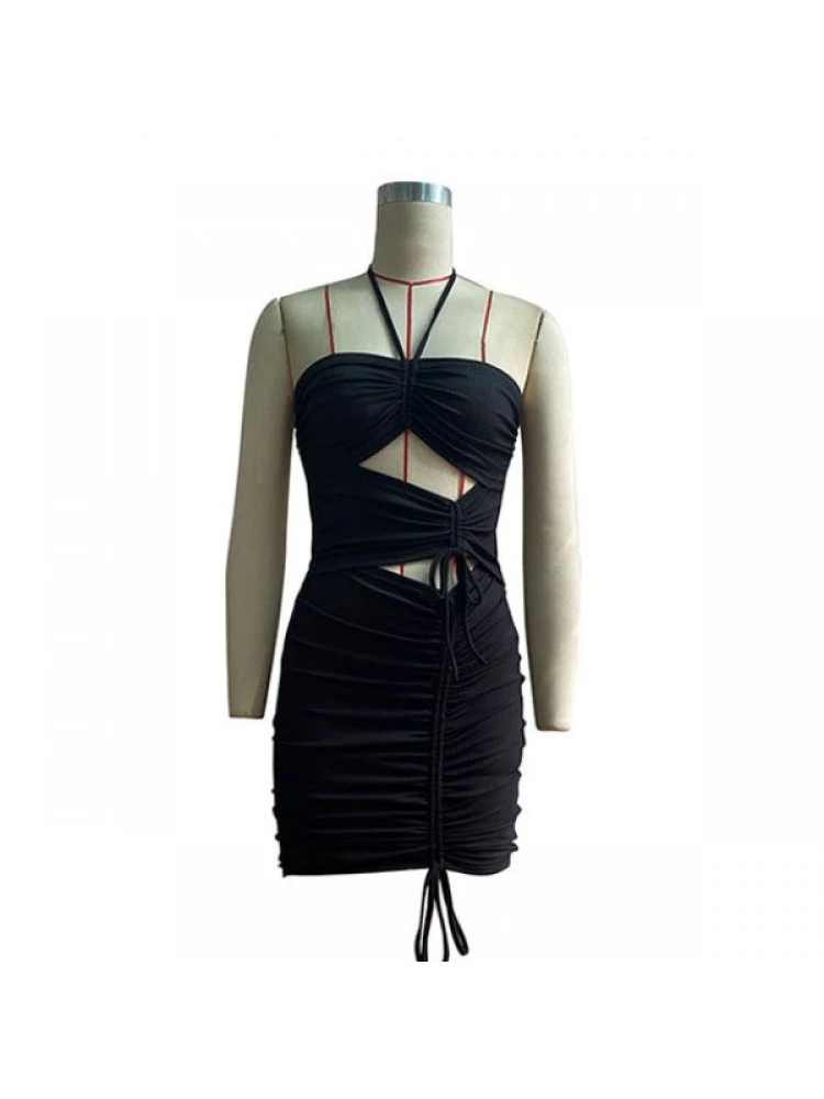 Women Black Ruched Cutout Halter Mini Dress 7 Women Black Ruched Cutout Halter Mini Dress - Image 5