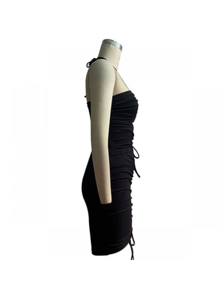 Women Black Ruched Cutout Halter Mini Dress 8 Women Black Ruched Cutout Halter Mini Dress - Image 6