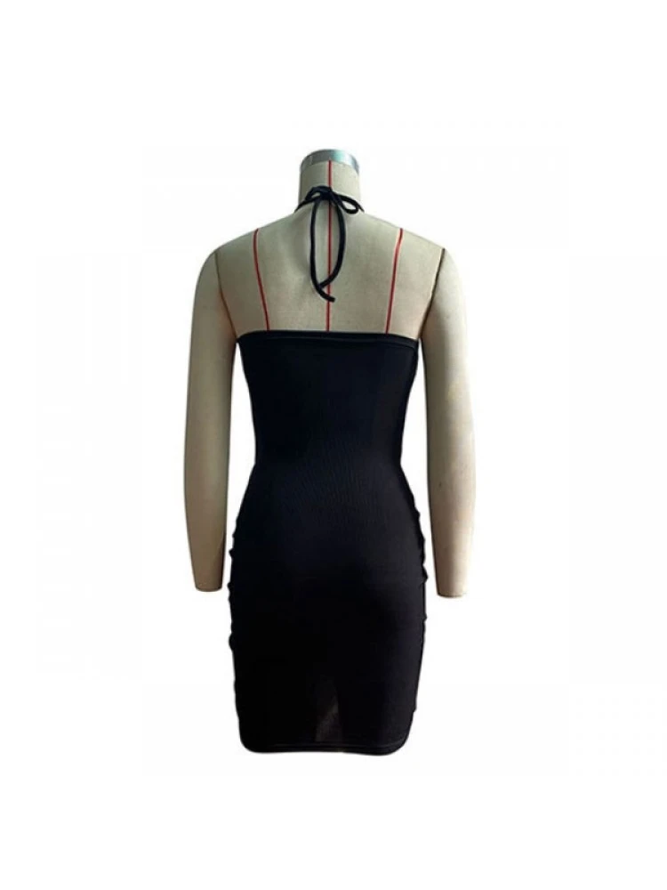 Women Black Ruched Cutout Halter Mini Dress 9 Women Black Ruched Cutout Halter Mini Dress - Image 7