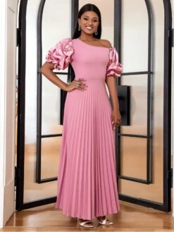 Magenta Pink Pleated Short Sleeve Dress -Define Your Shop P 20230607121531886 685