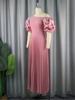 Magenta Pink Pleated Short Sleeve Dress -Define Your Shop P 20230607121539734 896